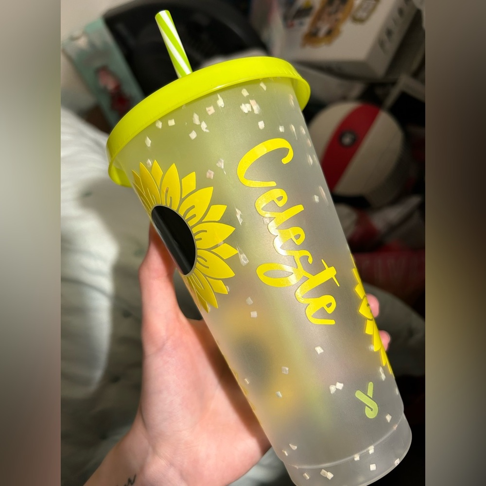 I can customize any name on a cup and put sunflowers :)